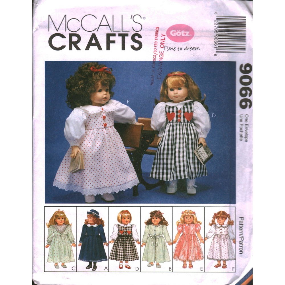 McCalls 9066 Vintage 18 Inch Doll Clothes Sewing Pattern Coat Nightgown Dresses